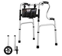 Stepped Handrail Walker with 6-inch Bearings Wheels - Aluminum Foldable Walkers for Seniors, 8-Level Height Adjustable Walkers for Elderly, Lightweight Folding Walker with Small Bag, Silver