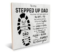 Stepped up Dad Wooden Sign Step Dad Gifts, Thank You Stepdad Gifts for Birthday Father's Day Wooden Sign Plaque Keepsake Desk Wall Decor 6.2 X 6.2 Inches