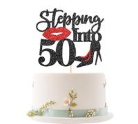 Stepping Into 50 Cake Topper, Funny Happy 50th Supplies, Perfect for 50th Anniversary/Fifty Birthday Party/Photo Booth Props, High Heel Crown Queen Party Supplies for Women