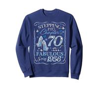 Stepping Into 70 Fabulous Since 1956 70th Birthday Women Sweatshirt, Adult Unisex, Navy Blue, Medium