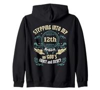 Stepping into my 12th Birthday Religious Bday Party Theme Zip Hoodie
