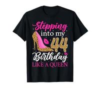 Stepping Into My 44th Birthday Like A Queen Leopard T-Shirt