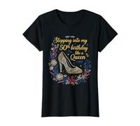 Stepping Into My 50th Birthday Like A Queen 50 Years Flowers T-Shirt
