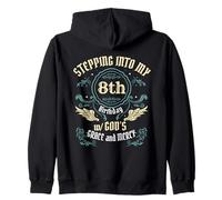 Stepping into my 8th Birthday Religious Bday Party Theme Zip Hoodie