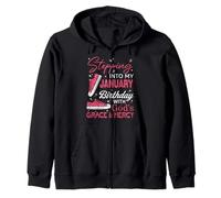 Stepping into my January birthday with God's grace & Mercy Zip Hoodie