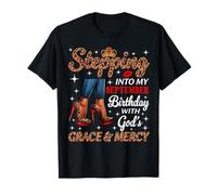 Stepping Into My September Birthday Afro Woman Leopard Heels T-Shirt