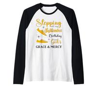 Stepping into My September Birthday Women Girls Ladies Funny Raglan Baseball Tee