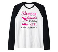 Stepping into My September Birthday Women Girls Ladies Funny Raglan Baseball Tee
