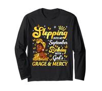 Stepping Into My September Religious Birthday Afro Woman Long Sleeve T-Shirt