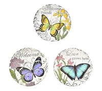 Stepping Stone， 3pcs Dimensional Round Walkway Path Stones with Butterflies, Animals or Birds Print, Fun Cute Yard Lawn Step Stone(Butterflies,26 cm)