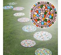 Stepping Stone， Multicolored Round Walkway Landscaping Decorative Stones, Eco-Friendly Resinous Outdoor Pathways Décor Pavers(Pink,2PCS)