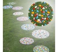 Stepping Stone， Multicolored Round Walkway Landscaping Decorative Stones, Eco-Friendly Resinous Outdoor Pathways Décor Pavers(Green,3PCS)