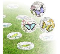 Stepping Stone， Outdoor Anti-Slip Garden Landscaping Décor, Round Pavers for Backyards Walkway Decorative(Butterflies,26 cm)