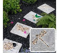 Stepping Stones Square Step Gardening Stones with Pebble, Outdoor Walkway Stepping Lawn Stone Set Concrete Material, 31x21cm Tiles for Decorative Garden Path(Color:Dragonfly)
