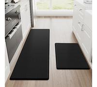 StepRite Kitchen Mats, 2PCS Kitchen Rugs, Cushioned Anti Fatigue Kitchen Mats for Floor, Non-Slip Standing Desk Mat, Waterproof Kitchen Rug Set for Kitchen, Floor, Office, 17.3"x30"+17.3"x47", Black
