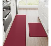 StepRite Kitchen Mats, 2PCS Kitchen Rugs, Cushioned Anti Fatigue Kitchen Mats for Floor, Non-Slip Standing Desk Mat, Waterproof Kitchen Rug Set for Kitchen, Floor, Office, 17.3"x30"+17.3"x70", Red
