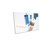 Steps Down to Blue Santorini Island Greece Canvas Wall Art Picture Print CanvasGeeks Blue W18 inch x H12 inch x D20mm