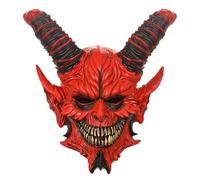 stepsin Horror Red Devil Mask Scary Demon Vampire Mask Full Head Ram Horn Latex Headgear Halloween Cosplay Props for Adults