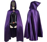 stepsin Women Titans-Raven Cosplay Costume Deluxe Jumpsuit Cloak with Hood Outfit And Red Stones Chain for Halloween Costume