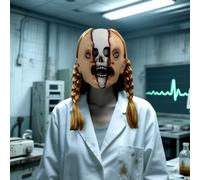 stepsin Zombie Skeleton Mask Creepy Skull Split Face Mask with Ponytail Halloween Party Cosplay Costume Accessories for Adults