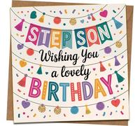 Stepson Birthday Card - Wishing You a Lovely Birthday - Colorful Tassel and Confetti Design - 145mm x 145mm Square Greeting Card with Kraft Envelope