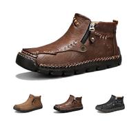 Stepthetop Motorcycle Boots, Men's Casual Leather Shoes,Hand Stitched Mid-Top Loafers, Anti-Slip, for Work, Driving (Brown,9.5)