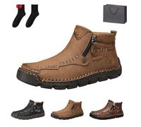 Stepthetop Motorcycle Boots, Step The Top Wide Toe Motorcycle Shoes for Men, Hand Stitched Mid-top Loafers (Khaki,13.5)