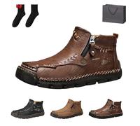 Stepthetop Motorcycle Boots, Step The Top Wide Toe Motorcycle Shoes for Men, Hand Stitched Mid-top Loafers (Brown,13.5)