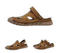 Stepthetop Sandals for Men, Men's Premium Leather Orthopedic Sandals, Handcrafted Full-Grain Leather-Closed Toe, Arch Support, Anti-Slip, Shock-Absorbing (Brown,9)