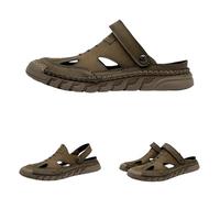 Stepthetop Sandals for Men, Men's Premium Leather Orthopedic Sandals, Handcrafted Full-Grain Leather-Closed Toe, Arch Support, Anti-Slip, Shock-Absorbing (Khaki,9)