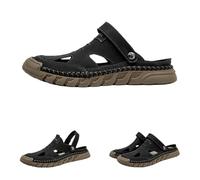 Stepthetop Sandals for Men, Men's Premium Leather Orthopedic Sandals, Handcrafted Full-Grain Leather-Closed Toe, Arch Support, Anti-Slip, Shock-Absorbing (Black,8)