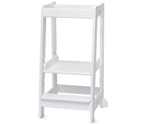 Stepup Baby Premium Adjustable Toddler Kitchen Tower - Montessori Learning Tower with 3 Height Levels, Safety Rails, Non-Slip Platform - Ages 18M-5Y, White