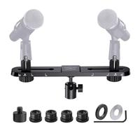 Stereo Array Spacing Microphone Holder with Ball and Socket Head Microphone Adapter,with Angle Adjustment [All Metal], Mic Mount Bar Fits Most Mic Stands, with 3/8" - 5/8" Screw Adapters