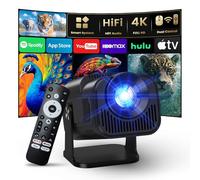 [Stereo Audio] 4K Projector with Wifi and Bluetooth, 1080P Native Mini Projector, One-Click Use Built-in YouTube/D+, Smart Home Outdoor projector-Black