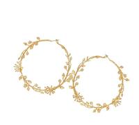 Stereo Branches and Leaves Flower Design Exaggerated Golden Oversized Earrings Big Ring Sweet and Hot Fashion Atmospheric Natural Wind Earrings