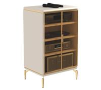 Stereo Cabinet, 4-Layer Audio Rack, Modern Audio TV Stand, Tempered Glass Door and Breathable Mesh, Hifi Rack, for Living/Game/Recording Studio(White,60 x 45 cm)