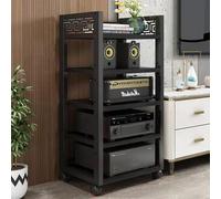 Stereo Cabinet - Multi-Tier AV Component Media Stand, Adjustable Rolling Audio Tower, 4-Tier HiFi Audio Shelf for CD Players and Media Storage
