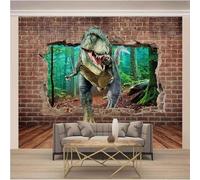 Stereo Dinosaur Animal Brick Wall Forest 3D Wallpaper Textured Silk Easy Install Living Room Sofa Bedroom Dining Room Home Decoration Wall-250cm×170cm