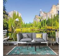 Stereo Fresh Green Forest Mountain River 3D Wallpaper Silky Texture Home Study Office Grey Dining Room Sofa Bedroom Living Room TV Backdrop-400cm×280cm