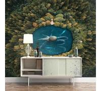 Stereo Green Forest Lake Personalised 3D Wallpaper Premium Textured Silk Study Dining Living Room Bedroom Sofa TV Wall Easy Install-400cm×280cm