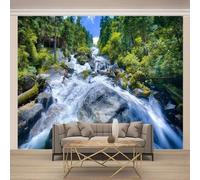Stereo Green Forest Waterfall Sky 3D Wallpaper Premium Textured Silk Study Dining Living Room Bedroom Sofa TV Wall Easy Install-400cm×280cm