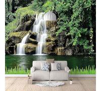 Stereo Green Lake Waterfall Mountain 3D Wallpaper Premium Textured Silk Study Dining Living Room Bedroom Sofa TV Wall Easy Install-250cm×170cm