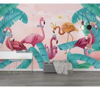 Stereo Plant Green Leaf Flamingo Sunrise Modern 3D Wallpaper Premium Textured Silk Neutral Tones Material Ideal for Living Room Bedroom-250cm×170cm