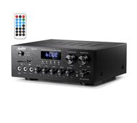 Stereo Power Audio Amplifier 220W Bluetooth 5.0, Moukey 2.0 Channel Stereo Audio Receiver with USB, SD, AUX, RCA, MIC in with Echo, Radio, LED for Home Theater Speakers, Studio, MAMP1