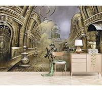 Stereo Relief Retro Architecture Horse Drawn Carriage Couple 3D Wallpaper Silky Texture Home Study Office Grey Dining Room Sofa Bedroom Living Room TV Backdrop-430cm×300cm