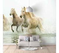 Stereo River White Animal Horse 3D Wallpaper Easy Install Feature Office Living Room Sofa Bedroom TV Background Wall Decoration-300cm×210cm