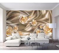 Stereo Simple Flower Golden Silk Modern 3D Wallpaper Premium Textured Silk Neutral Tones Material Ideal for Living Room Bedroom-200cm×140cm