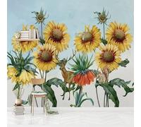Stereo Simple Sunflower Moose Art Modern 3D Wallpaper Premium Textured Silk Neutral Tones Material Ideal for Living Room Bedroom-430cm×300cm