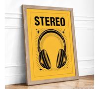 Stereo Sound Bold Retro Framed Wall Art Print A1 (84.1×59.4cm) Oak, Wall Decor for Living Room, Bedroom, Office & Home, Ready to Hang, Art Gift