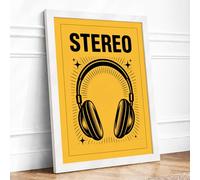 Stereo Sound Bold Retro Framed Wall Art Print A2 (59.4×42cm) White, Wall Decor for Living Room, Bedroom, Office & Home, Ready to Hang, Art Gift